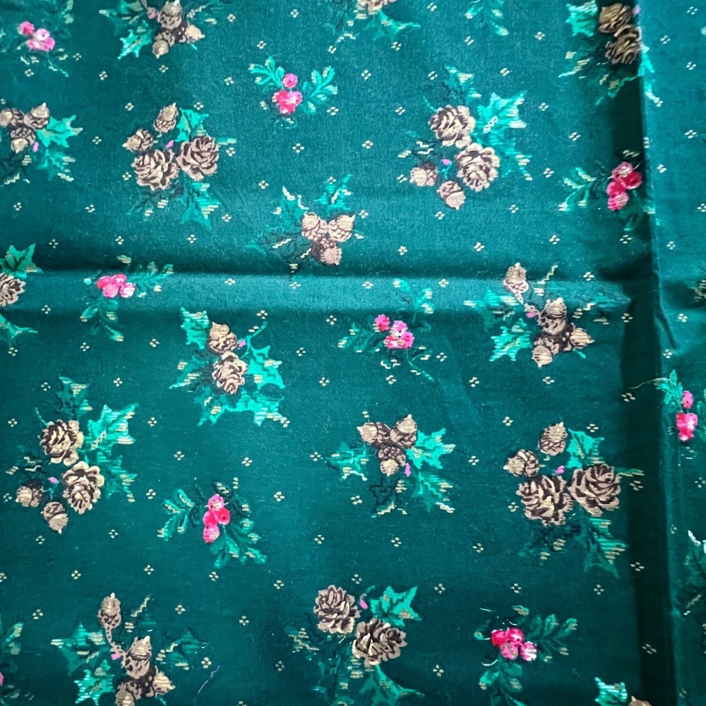 Cranston Print Works Fabric 101"x41" Yards Green Pinecone Holly Christmas VIP